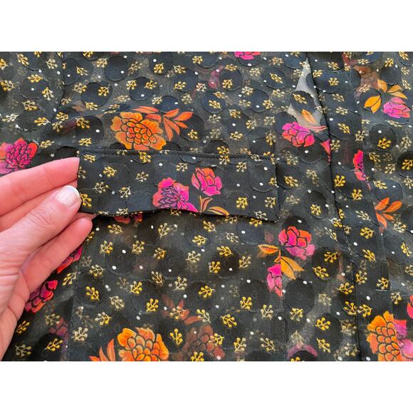 NWT LOFT Sheer Black Floral Polka Dot Button Down Shirt, Size XXL - Picture 6 of 13